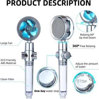 Hydro Jet High Pressure Shower Head with Turbo Fan and Micro-Nozzle Technology