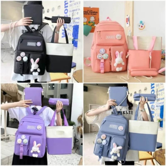 4pcs Bunny Bag Set - Kawaii Canvas Backpacks for School and Travel Price in Pakistan | LAPTAB