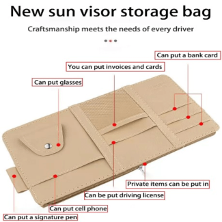 Leather Car Sun Visor Storage Bag with Multiple Pockets for Organization Price in Pakistan | LAPTAB