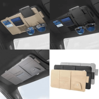 Leather Car Sun Visor Storage Bag with Multiple Pockets for Organization
