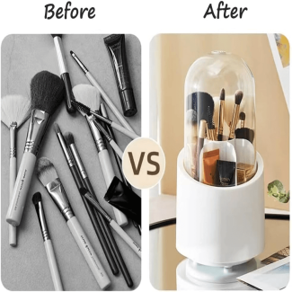 Rotating Makeup Brush Holder with Lid - 360? Organizer for Vanity Price in Pakistan | LAPTAB