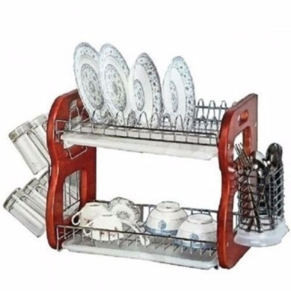3 Layers Kitchen Metal Wire Dish Rack with Cutlery Holder and Glass Drier Price in Pakistan | LAPTAB