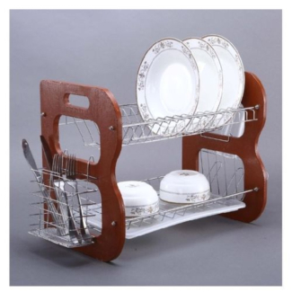 2 Layer Dish Rack with Wooden Side, Cutlery Holder & Glass Drier Price in Pakistan | LAPTAB