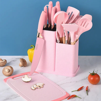 20-Piece Silicone Kitchen Utensil Set with Storage Bucket and Knives Price in Pakistan | LAPTAB