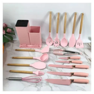 20-Piece Silicone Kitchen Utensil Set with Storage Bucket and Knives Price in Pakistan | LAPTAB