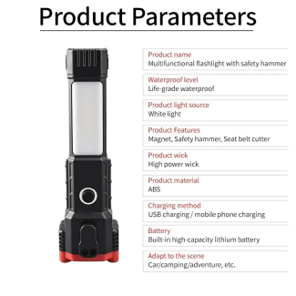 Portable LED Flashlight with Hammer, Waterproof, 1200mAh Battery Price in Pakistan | LAPTAB