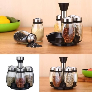 Home Basics Rotating 6-Bottle Spice Rack with Glass Jars for Easy Access Price in Pakistan | LAPTAB