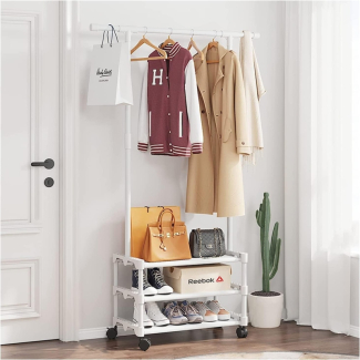Metal Coat Stand with Shoe Rack and Hanging Rail, 3-in-1 Storage Solution Price in Pakistan | LAPTAB