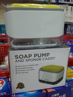 Dish Soap Dispenser with Sponge Holder for Kitchen Sink, Easy One-Handed Use