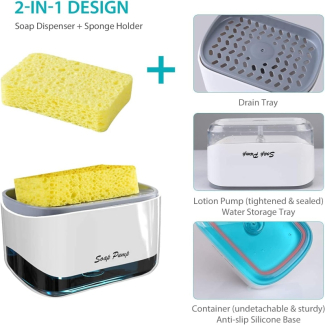 Dish Soap Dispenser with Sponge Holder for Kitchen Sink, Easy One-Handed Use Price in Pakistan | LAPTAB