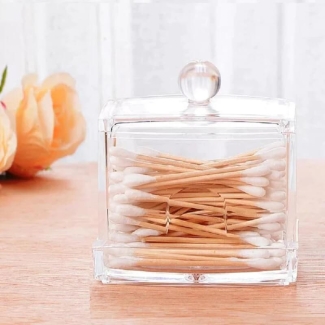 Acrylic Cotton Bud Holder - Stylish Storage Case for Bathroom & Office