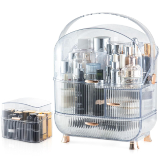 Cosmetic Storage Box with Golden Handle - 3-Layer Makeup Organizer Price in Pakistan | LAPTAB