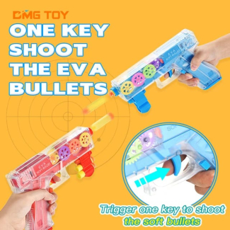 Transparent Gear Gun with Lights, Sounds, and Foam Shooting - Red/Blue Price in Pakistan | LAPTAB