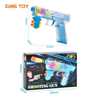 Transparent Gear Gun with Lights, Sounds, and Foam Shooting - Red/Blue Price in Pakistan | LAPTAB
