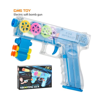 Transparent Gear Gun with Lights, Sounds, and Foam Shooting - Red/Blue Price in Pakistan | LAPTAB