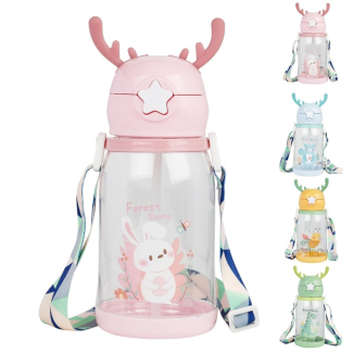 Kids Cartoon Drinking Bottle with Straw, 600ml Water Bottle with Strap Price in Pakistan | LAPTAB