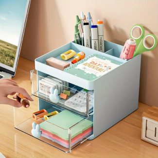 Cosmetic Desktop Storage Organizer with 3 Sections and 2 Drawers Price in Pakistan | LAPTAB