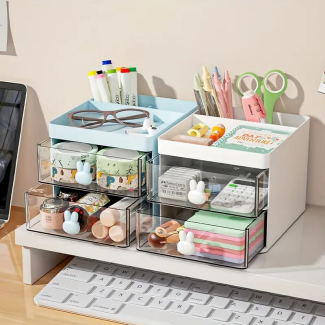 Cosmetic Desktop Storage Organizer with 3 Sections and 2 Drawers Price in Pakistan | LAPTAB