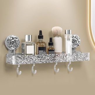 Crystal Suction Wall-Mounted Shelf for Bathroom and Kitchen Organization