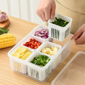 Food Storage Box with Lid and 6 Compartments for Kitchen Organization