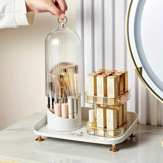 Dual Rotating Cosmetic and Lipstick Organizer with Multi Compartments Price in Pakistan | LAPTAB