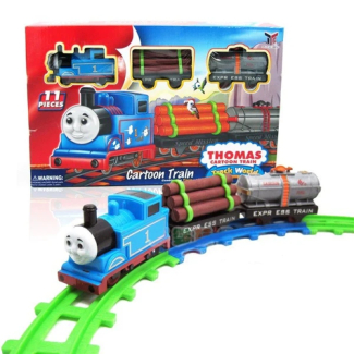 Thomas Cartoon Train Track Set - 11 Pieces with Battery Operated Engine