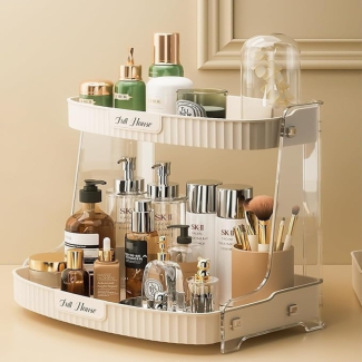 2-Tier Cream White Cosmetic Makeup Storage Holder, Durable PET Organizer Price in Pakistan | LAPTAB