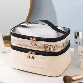 Double Layer Cosmetic Bag with Transparent Layer and Double Zips Price in Pakistan | LAPTAB
