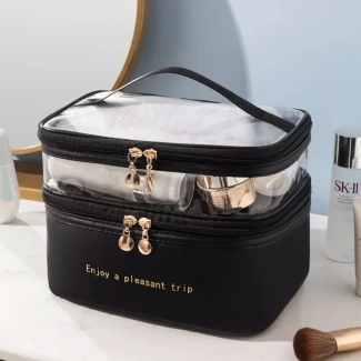 Double Layer Cosmetic Bag with Transparent Layer and Double Zips Price in Pakistan | LAPTAB