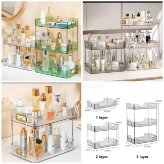 Acrylic Desktop Storage Organizer with Adjustable Three Layers for Makeup and Stationery
