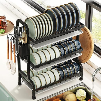 Multi Tier Dish Drying Rack with Drain Dishes and Padded Feet Price in Pakistan | LAPTAB