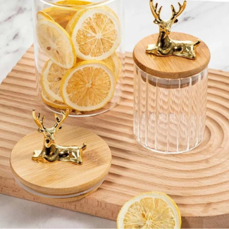 Glass Storage Jars with Deer Bamboo Lids - Set of 5, Airtight and Stylish Price in Pakistan | LAPTAB