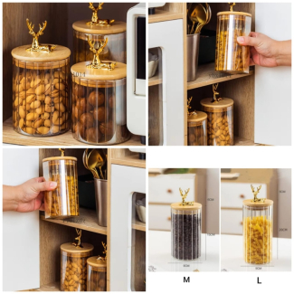 Glass Storage Jars with Deer Bamboo Lids - Set of 5, Airtight and Stylish