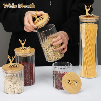 Glass Storage Jars with Deer Bamboo Lids - Set of 5, Airtight and Stylish Price in Pakistan | LAPTAB