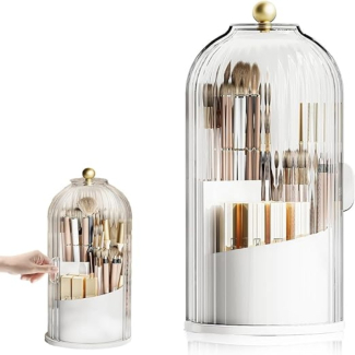 360 Rotating Clear Makeup Brushes Organizer with Dustproof Sliding Door Price in Pakistan | LAPTAB