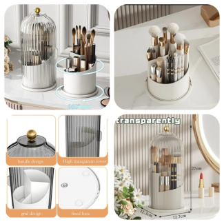 360 Rotating Clear Dustproof Makeup Brushes Organizer 