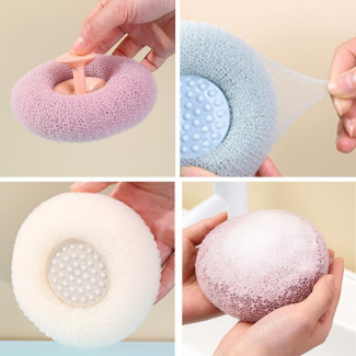 Round Soft Mesh Handheld Bath Sponge Ball with Suction Cup for Easy Drying Price in Pakistan | LAPTAB