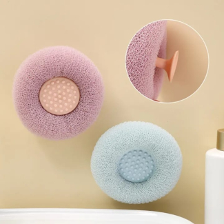 Round Soft Mesh Handheld Bath Sponge Ball with Suction Cup for Easy Drying