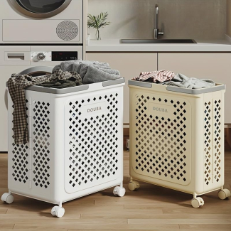 Foldable Laundry Trolley with Lid, 19x14x11 inches, White Plastic Price in Pakistan | LAPTAB