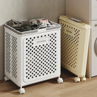 Foldable Laundry Trolley with Lid, 19x14x11 inches, White Plastic Price in Pakistan | LAPTAB