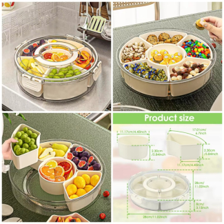 6Grid Rotating Storage Box - 6.6L Divided Serving Tray for Food Organization