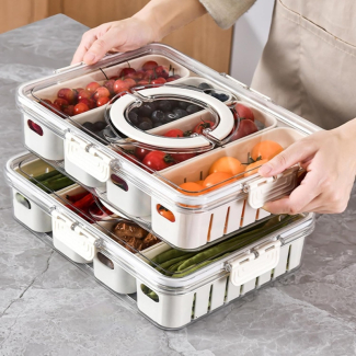 Maustic Acrylic 4-Grid Snack Box with Lid and Removable Compartments