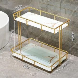 2 Tier Rectangular Golden Vanity Stand with Stainless Steel Frame and Ceramic Trays Price in Pakistan | LAPTAB