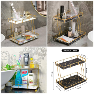 2 Tier Rectangular Golden Vanity Stand