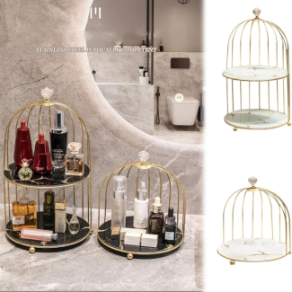 2 Tier Golden Vanity Cage - Elegant Stainless Steel Tabletop Organizer Price in Pakistan | LAPTAB