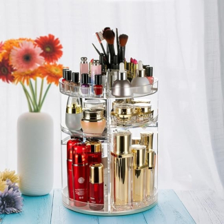 360? Rotating Crystal Makeup Organizer with Adjustable Tray and Large Capacity Price in Pakistan | LAPTAB