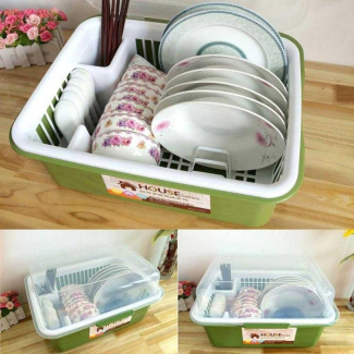 Dish Drainer Rack with Lid, Plastic Storage Box, 44x34x25cm Price in Pakistan | LAPTAB