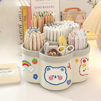 6 Grid Cute Plum Blossom Shaped Pen Holder with Rotating Base Price in Pakistan | LAPTAB