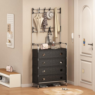 Dust Proof Multifunctional Coat and Shoes Rack with 4 Drawers and Hanging Rack Price in Pakistan | LAPTAB