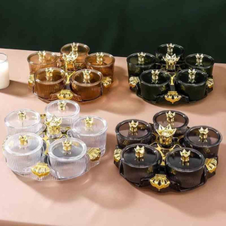 Acrylic Rotating Dry Fruit Tray with Lid and 5 Compartments for Snacks Price in Pakistan | LAPTAB
